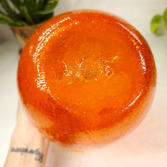 Vintage Blenko 404S Tangerine Orange Crackle Glass Vase - Picture 6 of 7